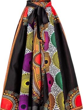 Shenbolen Handmade African Wax Print Maxi Skirt | One Size S–XXL
